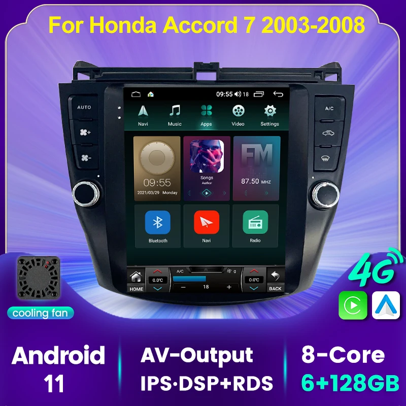 HD 1024X768 Android 11 4G LTE 5 ГГц WIFI BT GPS для Honda Accord 7 2003-2008 автомобильный радиоприемник