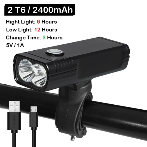 2 T6 2400 NEWBOLER 2000Lums велосипедный светильник L2/T6 USB Перезаряжаемый 5200mAh велосипедный светильник водонепроницаемый светодиодный головной светильник внешний аккумулятор Аксессуары для велосипеда - Цвет: 2 T6 2400