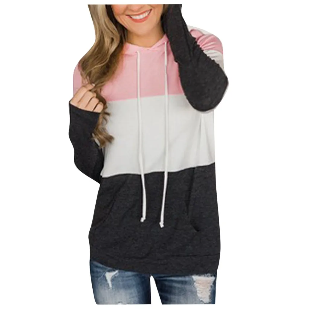 Hoodies Women Autumn 2019 Patchwork Long Sleeve Hooded Harajuku Streetwear Hoodie Hoodies And Sweatshirts Women Pullovers