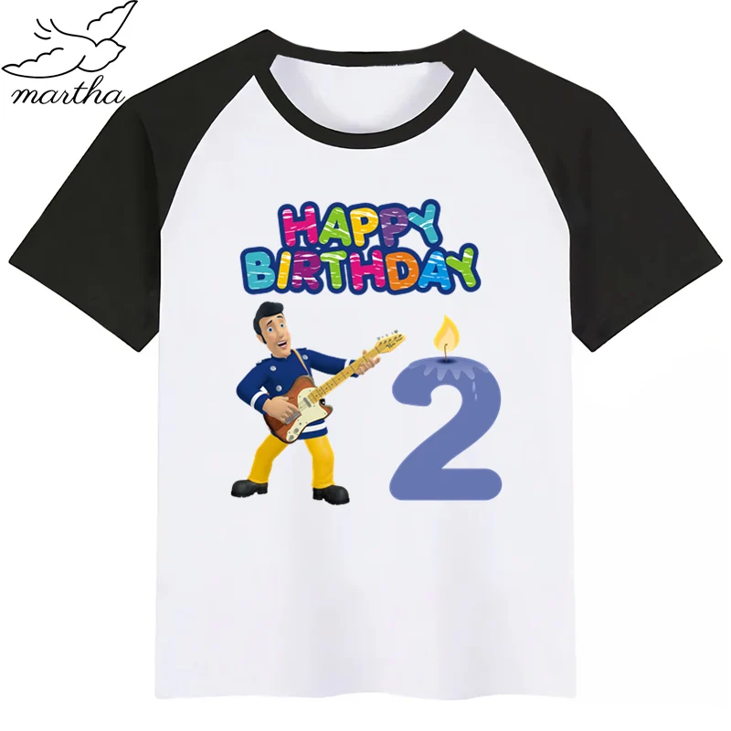 Одежда для детей с надписью «Happy Birthday Number», «Fireman Sam DIYKids»; футболка для девочек; подарок на день рождения; одежда для детей; футболки для мальчиков; футболки для малышей