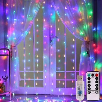 

LED Curtain Lights With Remote 8 Settings USB Christmas Wedding New Year's Garland LED Lights Decoration for Party Home Outdoor