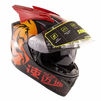 

ECE Approved Helmets Soman Double Lens Highway Riding Motorcycle Helmet SM960 Full Face Classic capacete moto+Spoiler horns