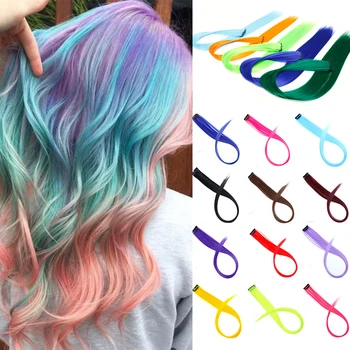 LUPU długie proste Rainbow wyróżnione syntetyczne doczepy do włosów sztuczne włosy jeden klip w jednym kawałki włosów dla kobiet różowy fioletowo-czerwony tanie i dobre opinie Włókno odporne na wysoką temperaturę 2 cale z 1 zaciskiem CN (pochodzenie) Realny kolor
