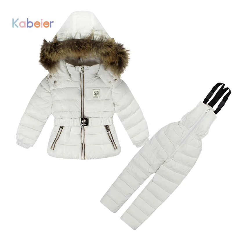 

Girls Clothing Sets For Russian Winter Children Polyester Jumpsuit Snow Jackets + Bib Pant 2pcs Set Coats Jacket With Fur Hood
