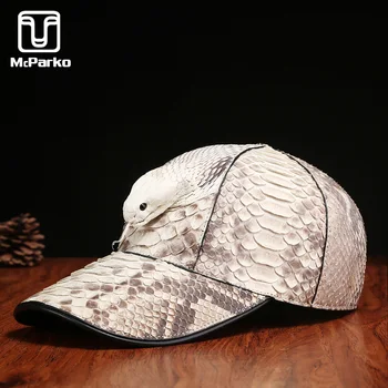 

McParko Novelty Hat Men Baseball Cap Genuine Leather Sun Hat Luxury Brand Design Cobra Head Caps 2020 New SnakeSkin Visor Hat
