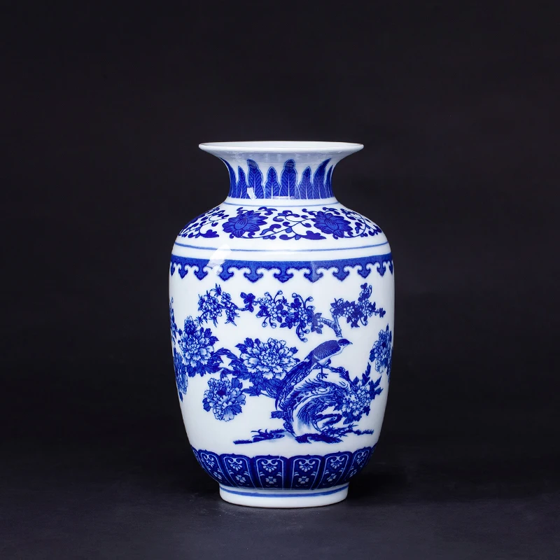 Jingdezhen Ceramics Antique Blue And White Porcelain Vase Ornaments Chinese Style Porch Flower