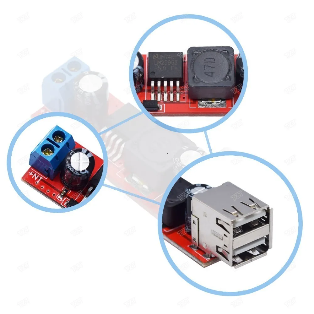 TZT DC 6 в-40 в до 5 В 3A двойной USB зарядка DC-DC понижающий преобразователь модуль для автомобильного зарядного устройства LM2596 Dual USB