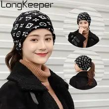 Шляпка с цветком, Женская стильная мягкая шапка с припуском, шарф, весна-осень, Skullies, женские черные шапочки, заколки для девочек Gorros