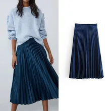 Стильные плиссированные юбки za, женские Слики и Сатиновые Слип длинные юбки, винтажные повседневные faldas mujer moda