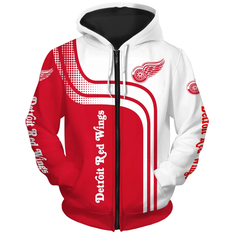 Detroit Мужская модная одежда с длинными рукавами 3D Red Wings на молнии в стиле хип хоп