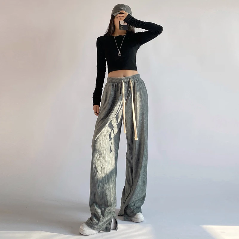 Women Pants Spring Lady Long Trousers 2022 New Autumn Solid Loose High Waist Pant Female Pants Streetwear bell bottom jeans Pants & Capris