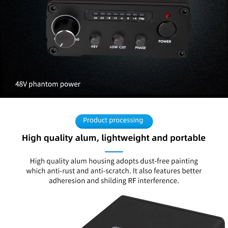 Alctron RD501 multifunction single channel microphone preamp for recording,within phase switch,48V phantom power,low cut switch