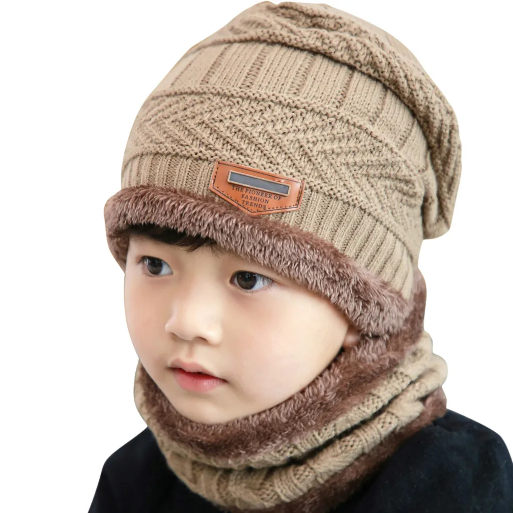 Комплект детских шапок, зимняя теплая вязаная детская шапка для девочек, шляпы для малышей для девочек, зимний шарф, перчатки, шапка для мальчиков#2P4
