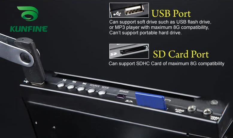 KUNFINE Car half din DVD multimedia player Automobile 1/2 DVD-600 with USB reader SD Slot IR external receiver | Автомобили и