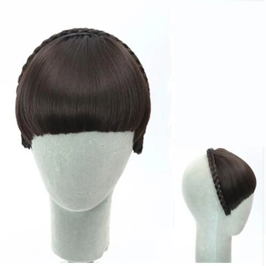 LANLAN короткие тупые челки натуральные плетеные аккуратные шиньоны термостойкие синтетические женские волосы Доступные натуральные волосы головные уборы