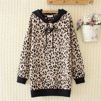 

Plus size hooded Leopard women loose sweater coats 2020 new winter causal ladies wool knitted pull tops female oversize