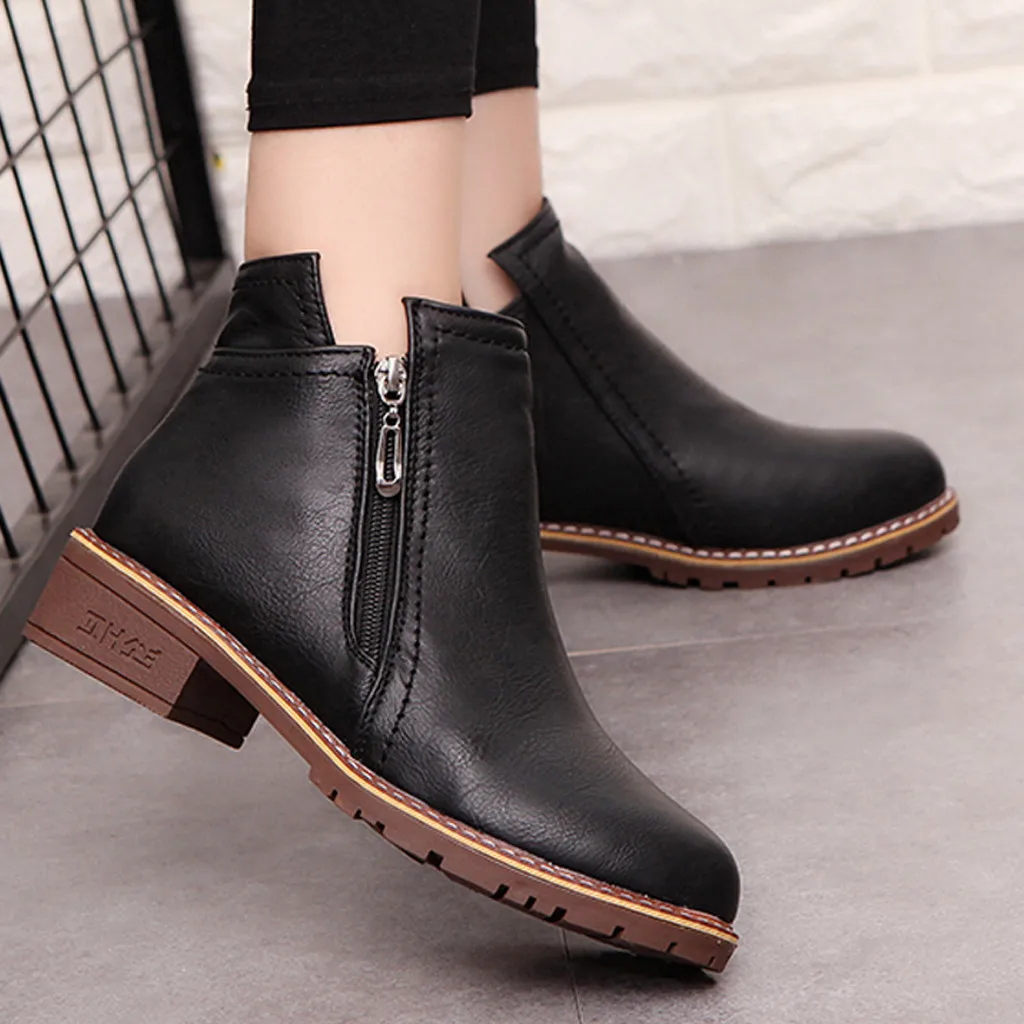 Г. Весна-зима, новые женские короткие ботинки модные повседневные ботинки на высоком квадратном каблуке с боковой молнией Дамская обувь ботильоны кожаные ботинки# O15