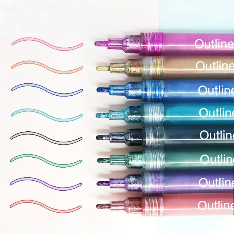 

8 Colors Double lines Art markers Out Line pen Stationery Art Drawing Pens for Calligraphy Lettering Color journal Scrapbooking