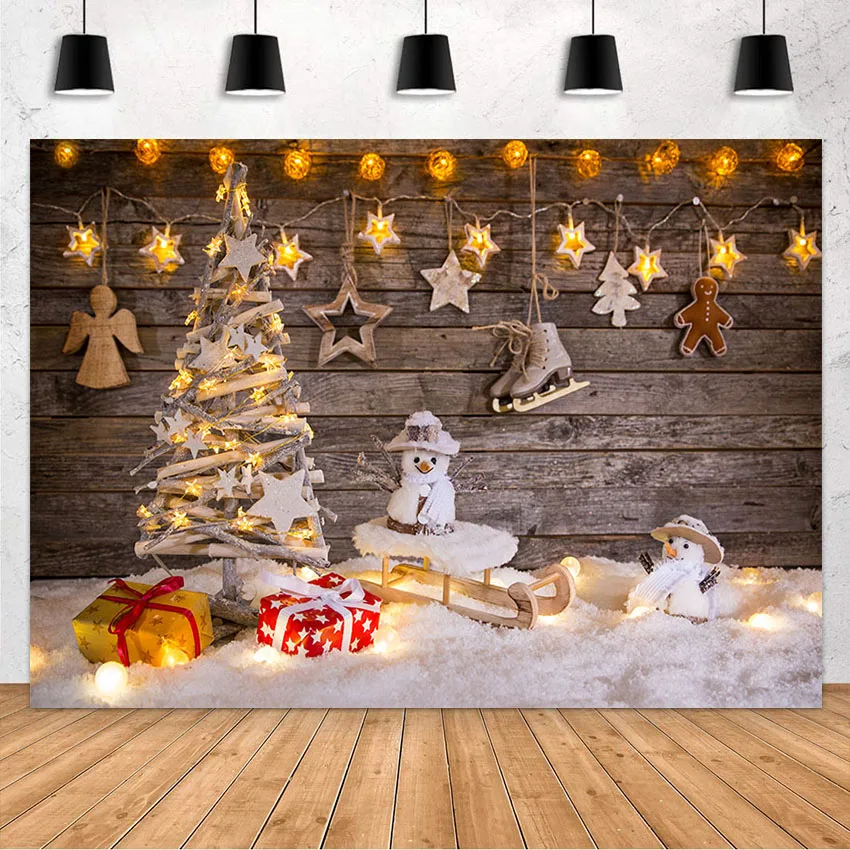 Avezano Photography Background Christmas Tree Toys Gingerbread Man Snowman Star Decorative Lights Backgrounds For Photo Studio |
