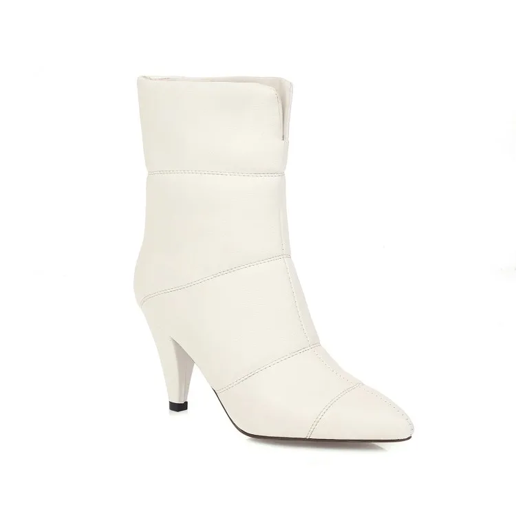 Зимние ботильоны женские модные теплые зимние сапоги без застежки на шпильках обувь на среднем каблуке с острым носком Женская Осенняя обувь красного цвета, размеры 34-43 - Цвет: Белый