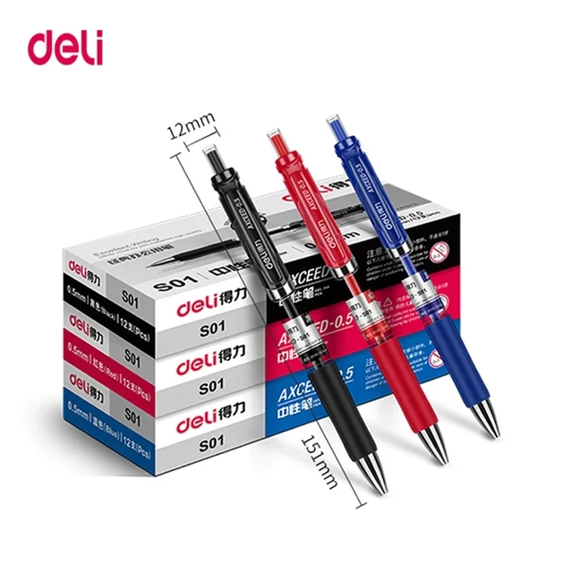 Deli Gel Pen Set 0.5mm Bullet Retractable Learning Writing Ballpoint Pens Ink Color Blue Black Red School Office Stationery 1