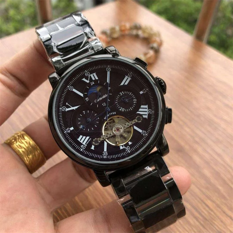 

Hot Sale Automatic Movement Wrist Watch Men Transparent Hollow Dial Leather strap Band male luxury mechanical watch