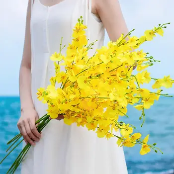 

90cm 5 Branch Orchid Artificial Flower Silk Flower for Home Wedding Decoration DIY Garland Headdress Yellow Fake Flower