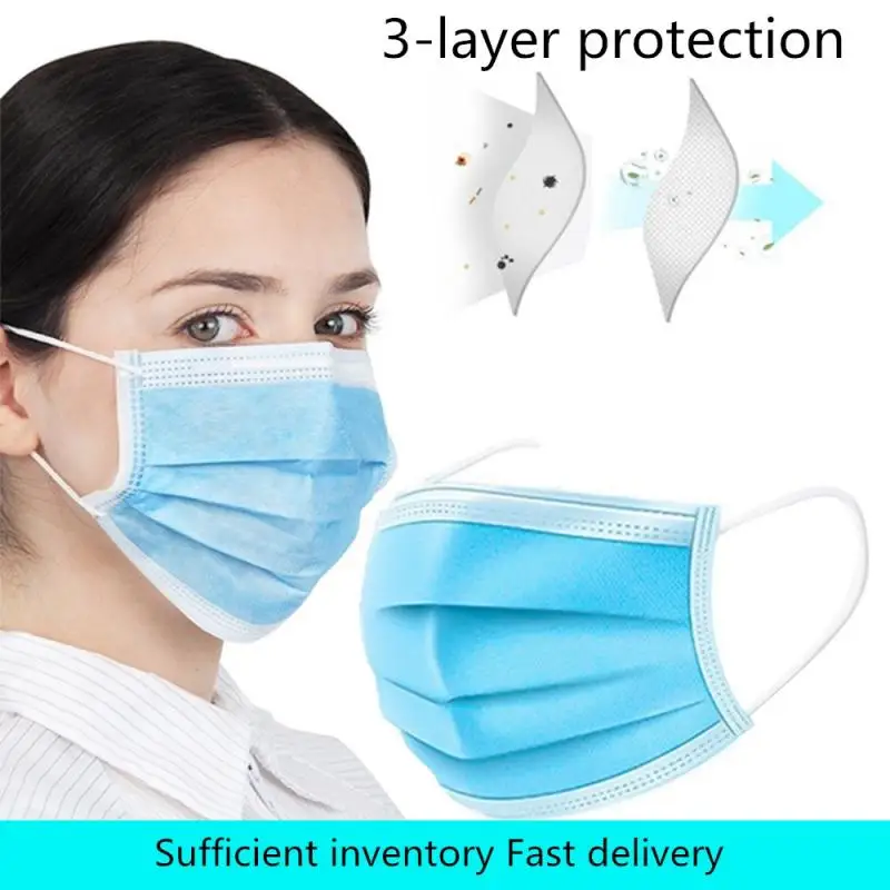

50pcs Mouth Face Mask 3 layers anti-dust masks disposable mask Filter Mouth Dust Mask Cover Ear Loop protective mask respirator