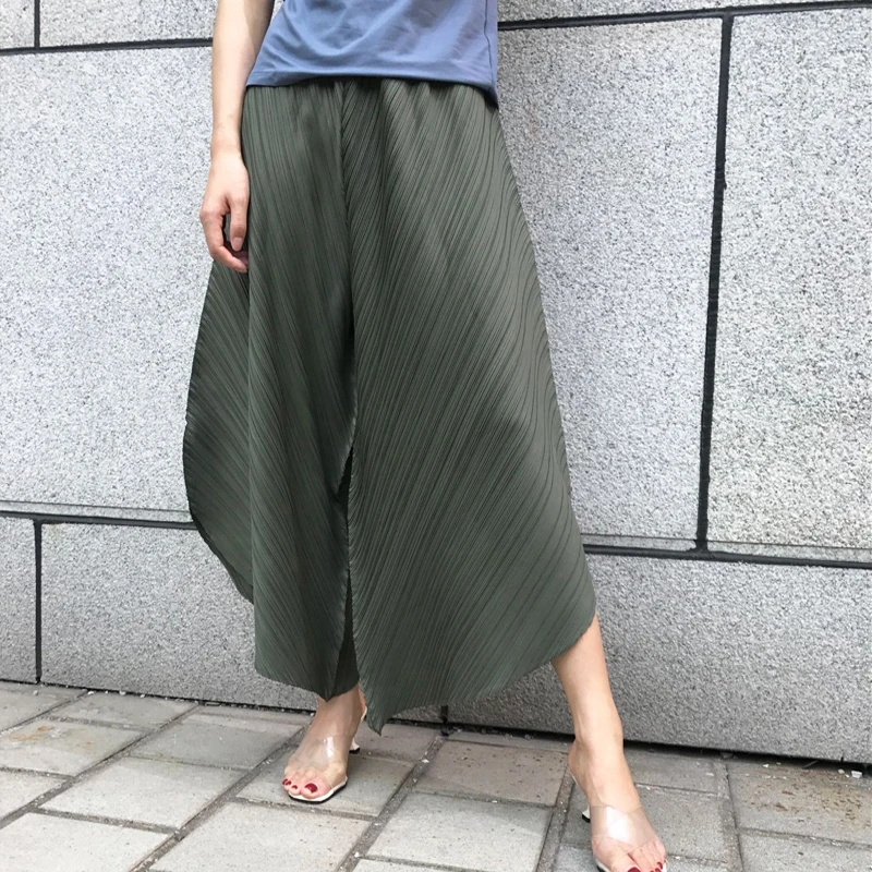Miyake/штаны со складками в европейском стиле, большие размеры, свободные повседневные штаны, широкие штаны, штаны, штаны с 9 минутными штанами