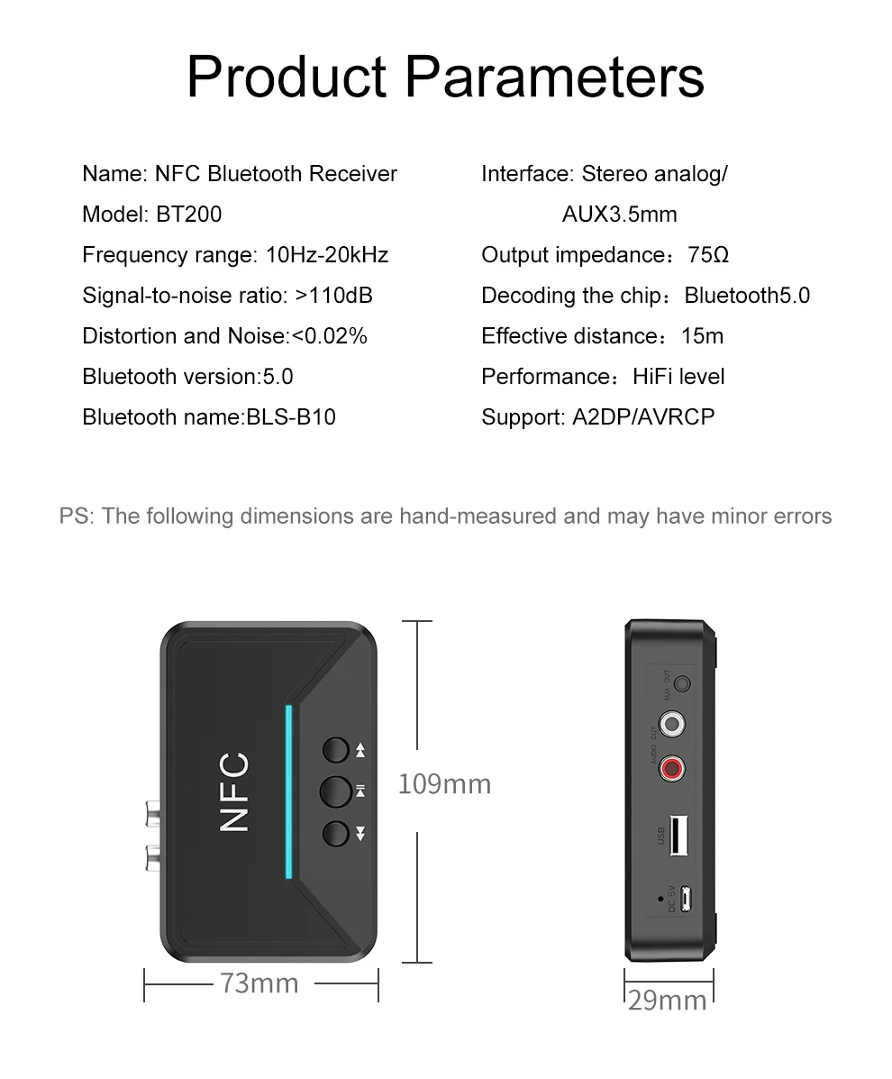 Bluetooth приемник NFC/USB диск музыка чтение стерео беспроводной адаптер 3,5 мм AUX Автомобильный Динамик Bluetooth аудио приемник
