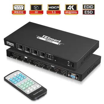 

TESmart Ultra HD 4K HDMI 4X4 Matrix Switcher 4 Ports Inputs and 4 Port Outputs with RS232 IR Remote Control Supports 4Kx2K@30HZ