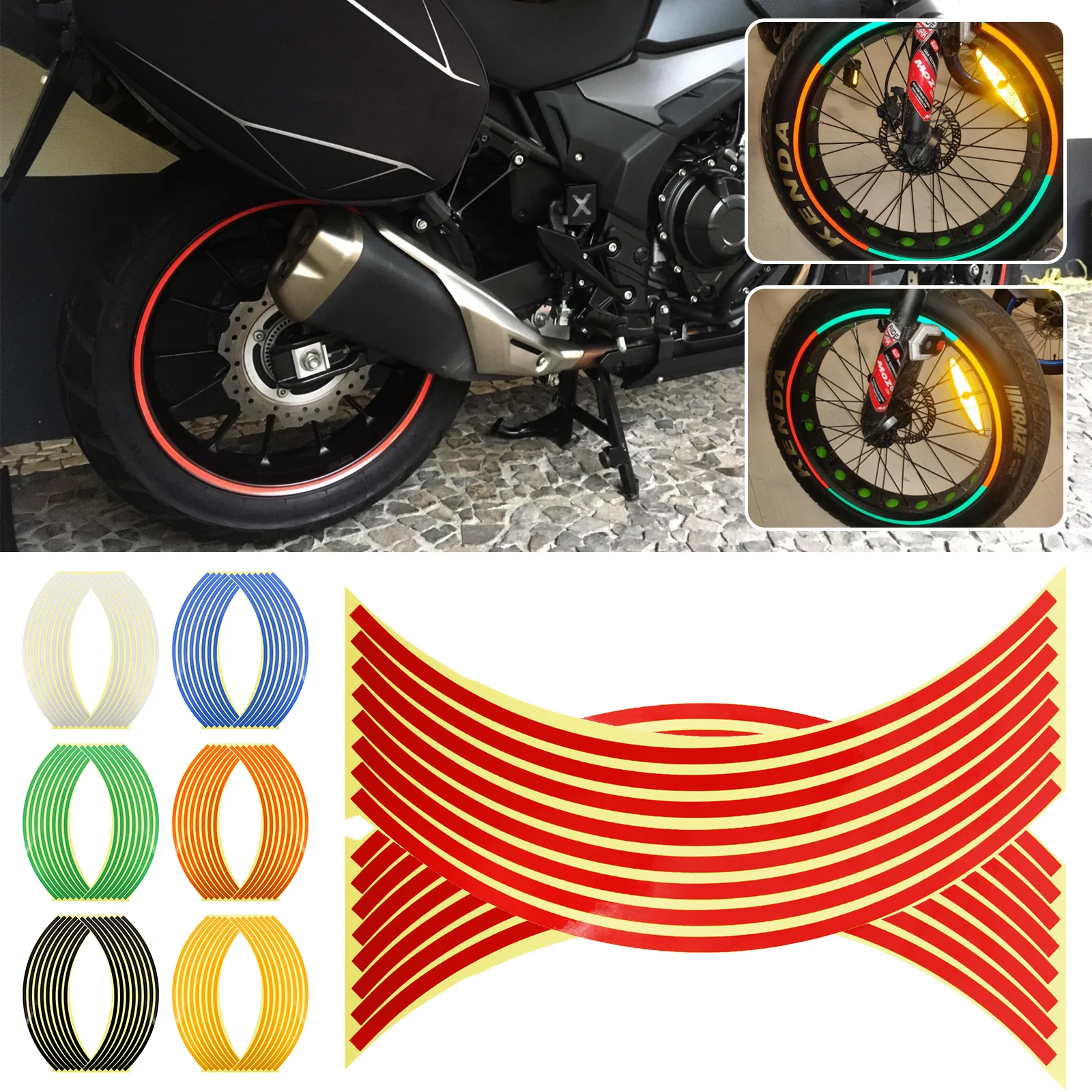 16Pcs Universal Motorcycle Wheel Stickers Reflective Rim Strips Tape