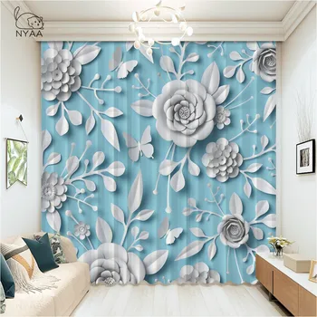 

Modern Kitchen Curtains Bedroom Curtains Beautiful Colorful Flower Window Drapes 3D Elegant Curtains Ultra-thin Micro Shading