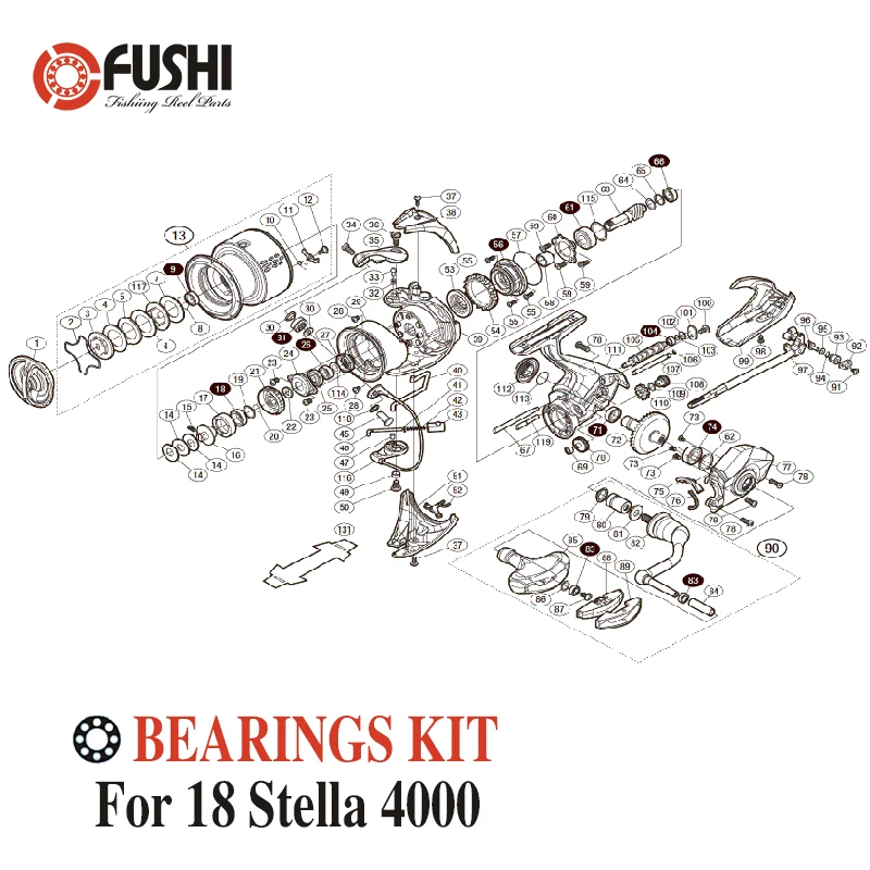 Fishing Reel Stainless Steel Ball Bearings Kit For Shimano 18 Stella 4000 /  03808 Spinning reels Bearing Kits