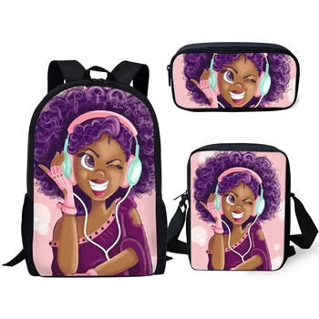 

Primary Students Backpacks Kawaii African Girl Prints Pattern Kids School Bags Afro Arts Designer 3PCs/Set Book Bags