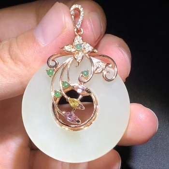

On Sale Real 925 Steling Silver s925 Myanmer Origin 100% Natural Jade Tourmaline Female's Pendant Necklaces Christmas Gift