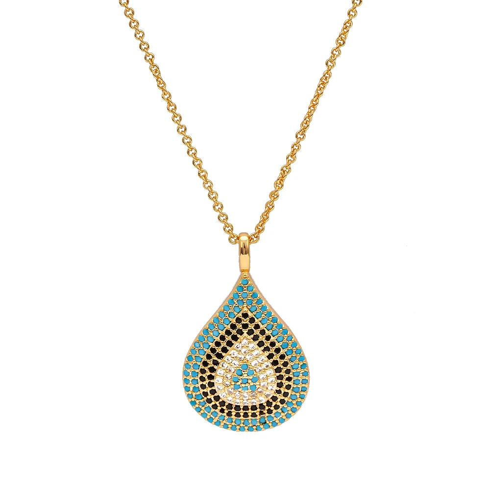 Ожерелье с кулоном в виде капли воды от сглаза, золотой серебряный цвет, длинная цепочка, синее циркониевое ожерелье, ювелирные изделия для женщин и мужчин EY6696