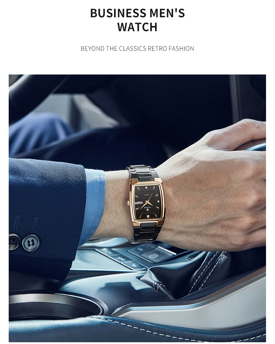 Watches Men WWOOR Brand Casual Simple Men's Quartz Clock Rose Gold Square Waterproof Week Display Wristwatches Relogio Masculino
