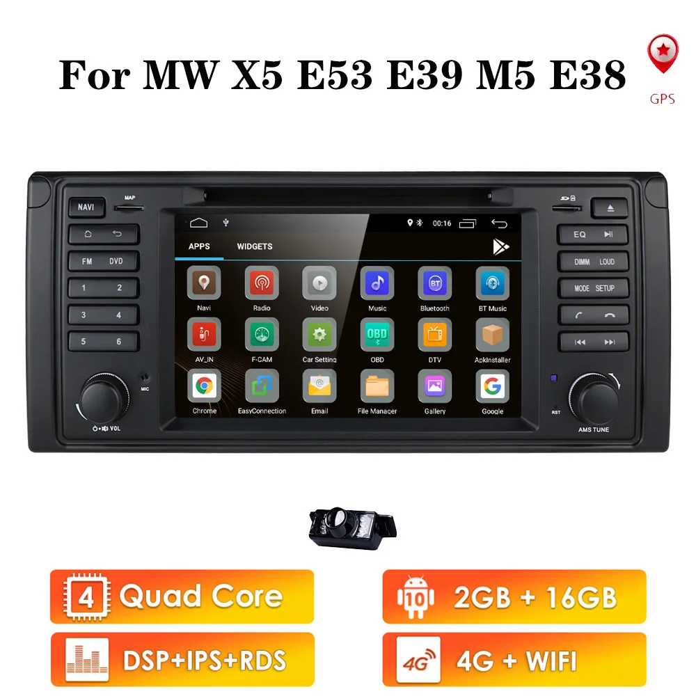 Автомобильный DVD-плеер IPS DSP 2 ГБ + 16 Android 9 0 GPS для BMW 5 Series E39 X5 E53 M5 7 E38 мультимедийное