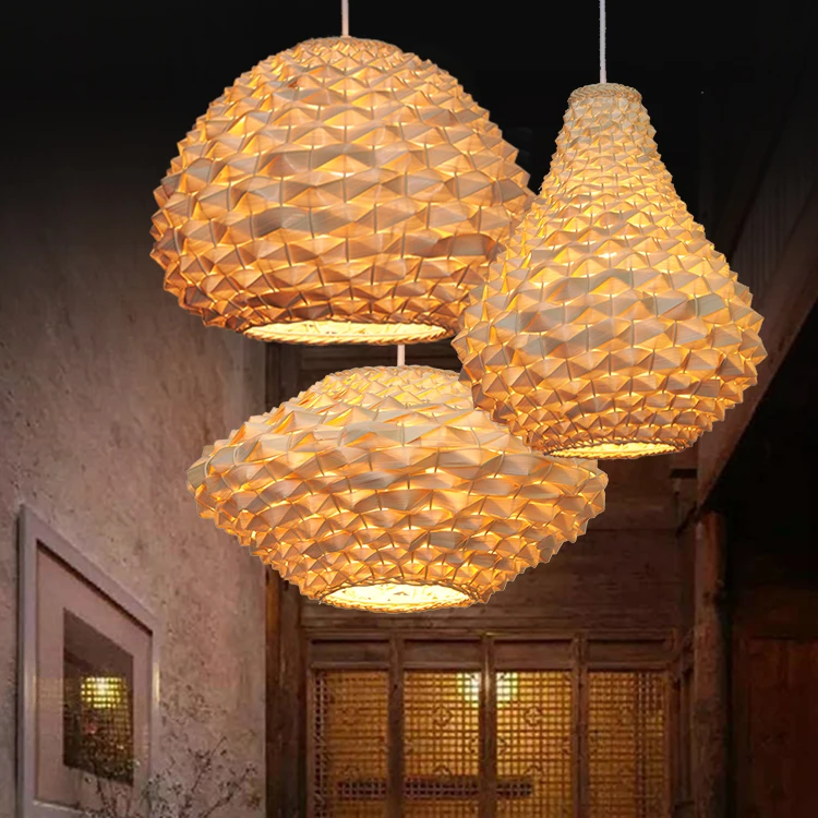 Китайский стиль подвесной светильник дзен бамбуковая ткачество Люстра для чайной лампы Декор дома гостиной светильник