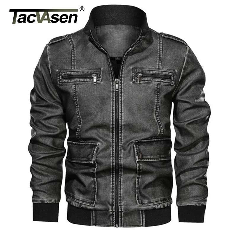 TACVASEN, зимняя кожаная мужская куртка, Ретро стиль, много карманов, Военный стиль, кожаная куртка-бомбер, армейская тактическая куртка из искусственной кожи, пальто
