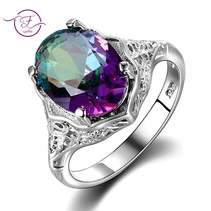 Silver Ring Genuine Rainbow Fire Mystic Topaz Ring S925 Silver Ring Fine Jewelry Gift For Women Lady Girls