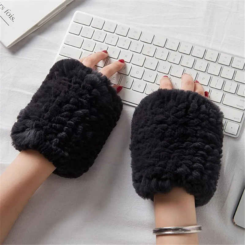 New Casual Girl Natural Real Rex Rabbit Fur Gloves Female Good Elastic Knitted Wool Gloves Winter Ladies Warm Gloves