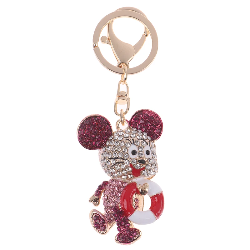 Cute Key Chain Rhinestone Crystal Keychain Hollow Out Heart Mouse Pendant Key Ring Charm For Women Girl Keyring Gift - Цвет: AS PIC