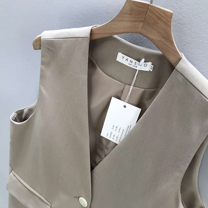 Новые осенние однотонные одноцветные элегантные жилеты с v-образным вырезом на одной пуговице для женщин, универсальные Элегантные повседневные женские куртки без рукавов