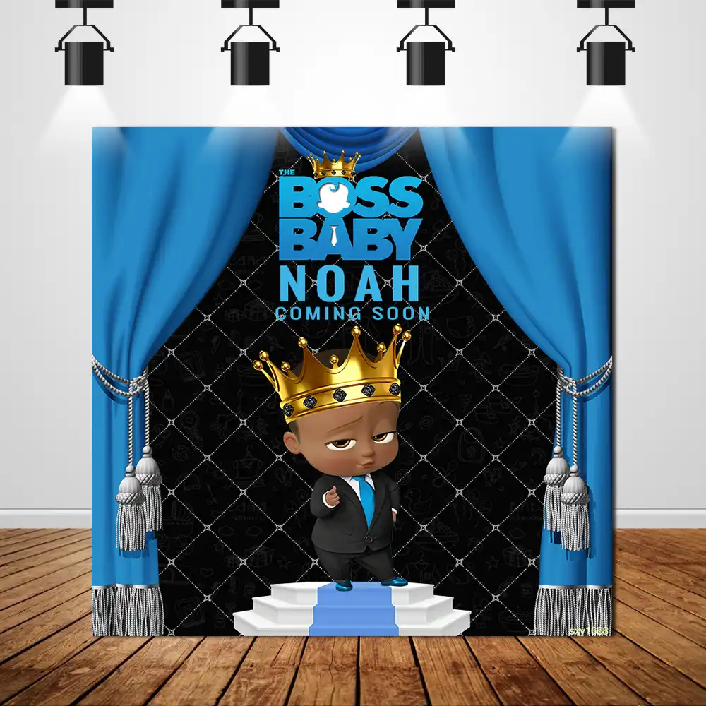 Sxy1668 Cartoon Boss Baby Background Prince Blue Curtains Newborn