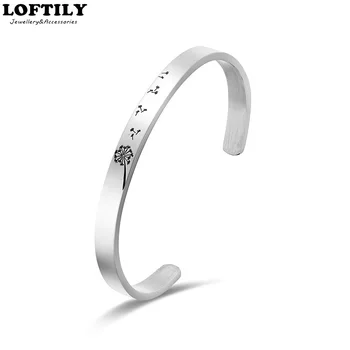 

6mm Dandelion Stainless Steel Cuff Bracelet Bangles Jewelry Gift for Man Women Friend Jewelry Engraved Mantra Bracelet Custom