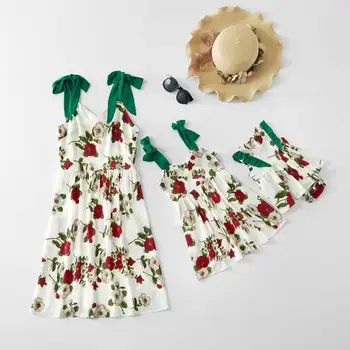 

fashion mother daughter dresses floral print mommy and me clothes family matching outfits look mom mum mama and baby girls dress