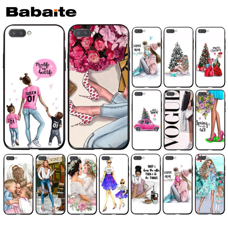 

Babaite Black Brown Hair Baby Mom Girl Queen Vogue Tree Phone Case for Huawei Honor 8X 9 10 20 Lite Honor 7A 7C Honor10i View20