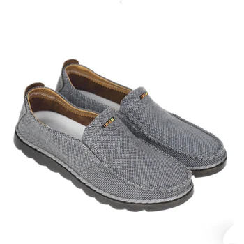 

OUDINIAO Men Shoes Canvas Denim Slip On Men Casual Shoes New Plimsolls Breathable Male Footwear Spring Sneakers Brown Gray